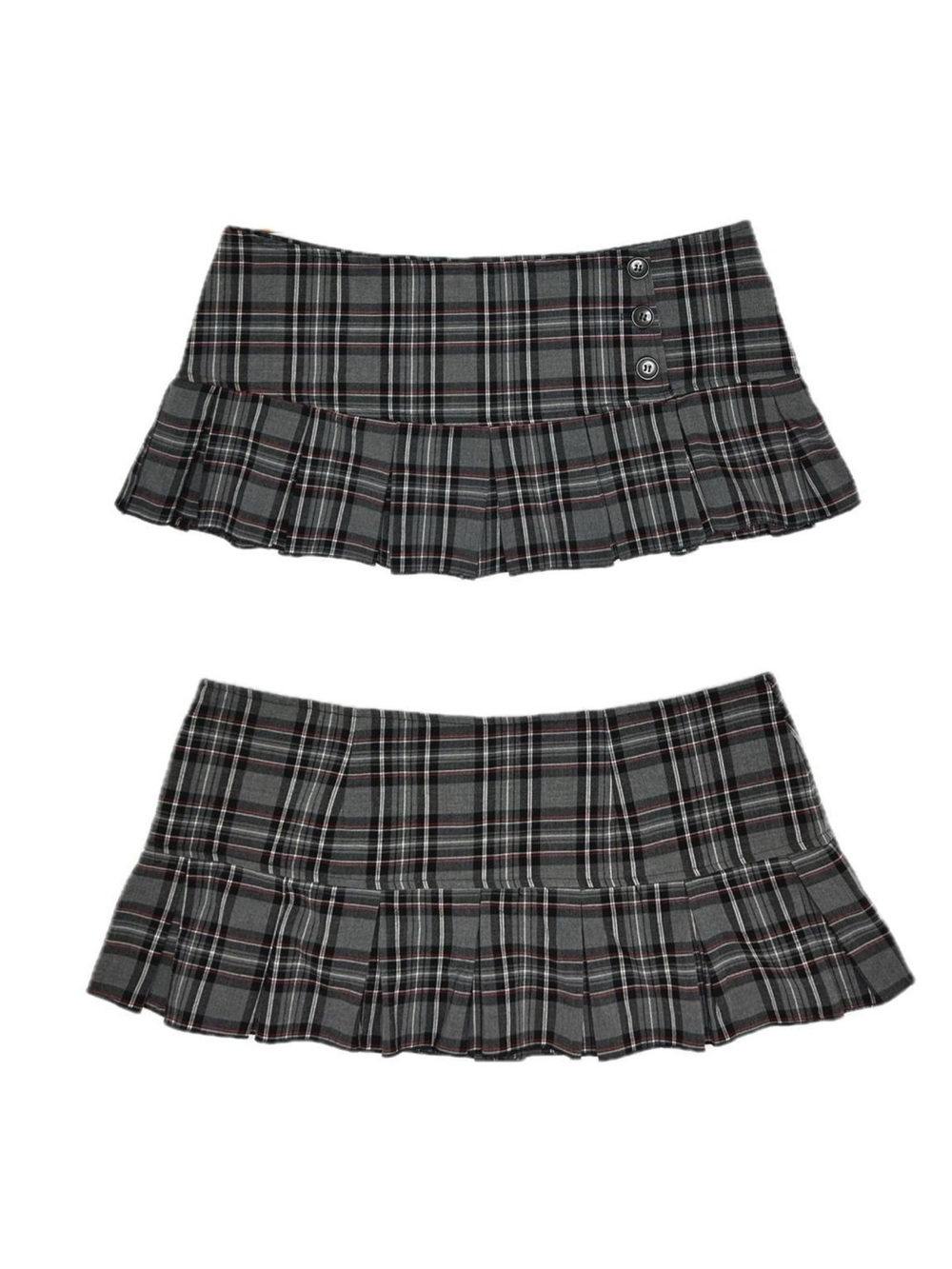Y2K 2000s Grunge Preppy Gray & Black Plaid Pleated Micro Mini Skirt With Buttons